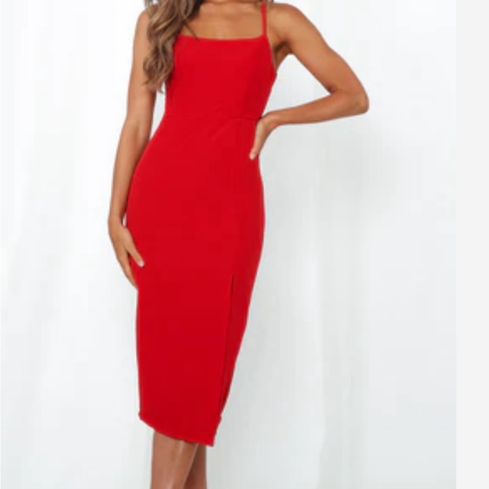 Hello Molly DEAR EMILIA Have The Last Dance Midi Dress Red